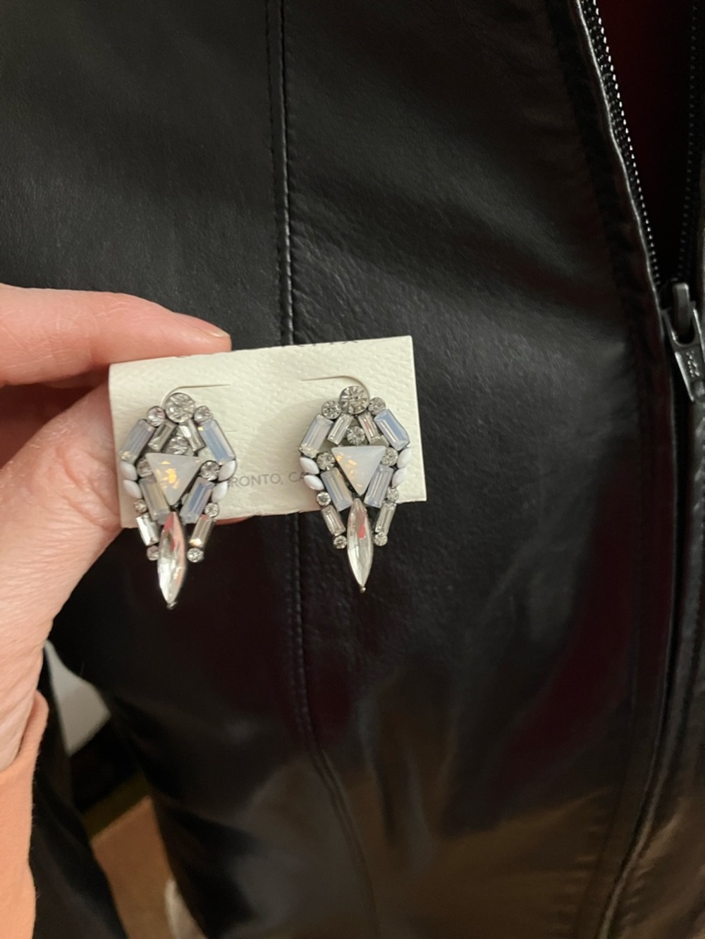 Crystal Opal Teardrop Statement Earrings - White and Silver